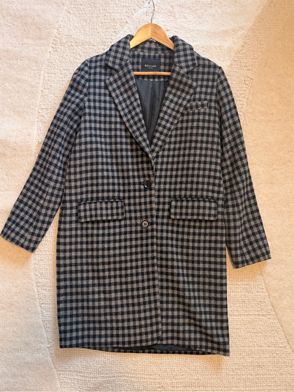 Beulah Black & Gray Check Wool Blend Coat